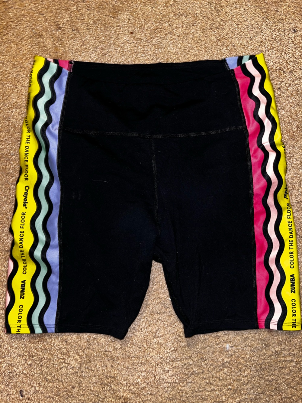 Zumba Fitness Black Shorts with Rainbow Side Stripes